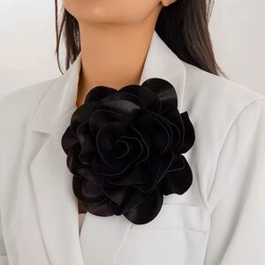 Oversized Black Satin Rose Brooch Pin
